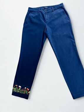 One-of-a-Kind Hand Embroidered Lauren Ralph Lauren Navy Chinos - Size 4